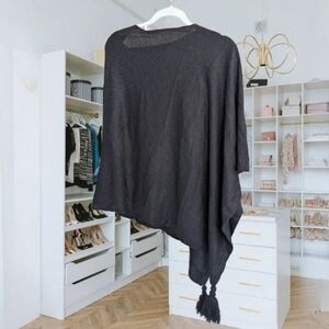Fornash Scarf Poncho Cape in Black with Tassels